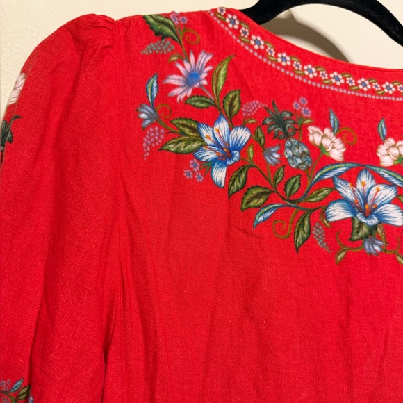 FARM Rio Red Sweet Bloom Bouquet Lenzing Ecovero Euroflax Midi Dress - Picture 8 of 12